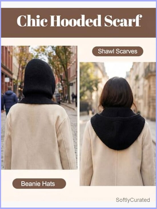 2-in-1 Hooded Scarf Knitted Beanie Cap Windproof Neck Warmer main image 4
